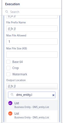 Selecting the "Output Location" using the Smart Selector.